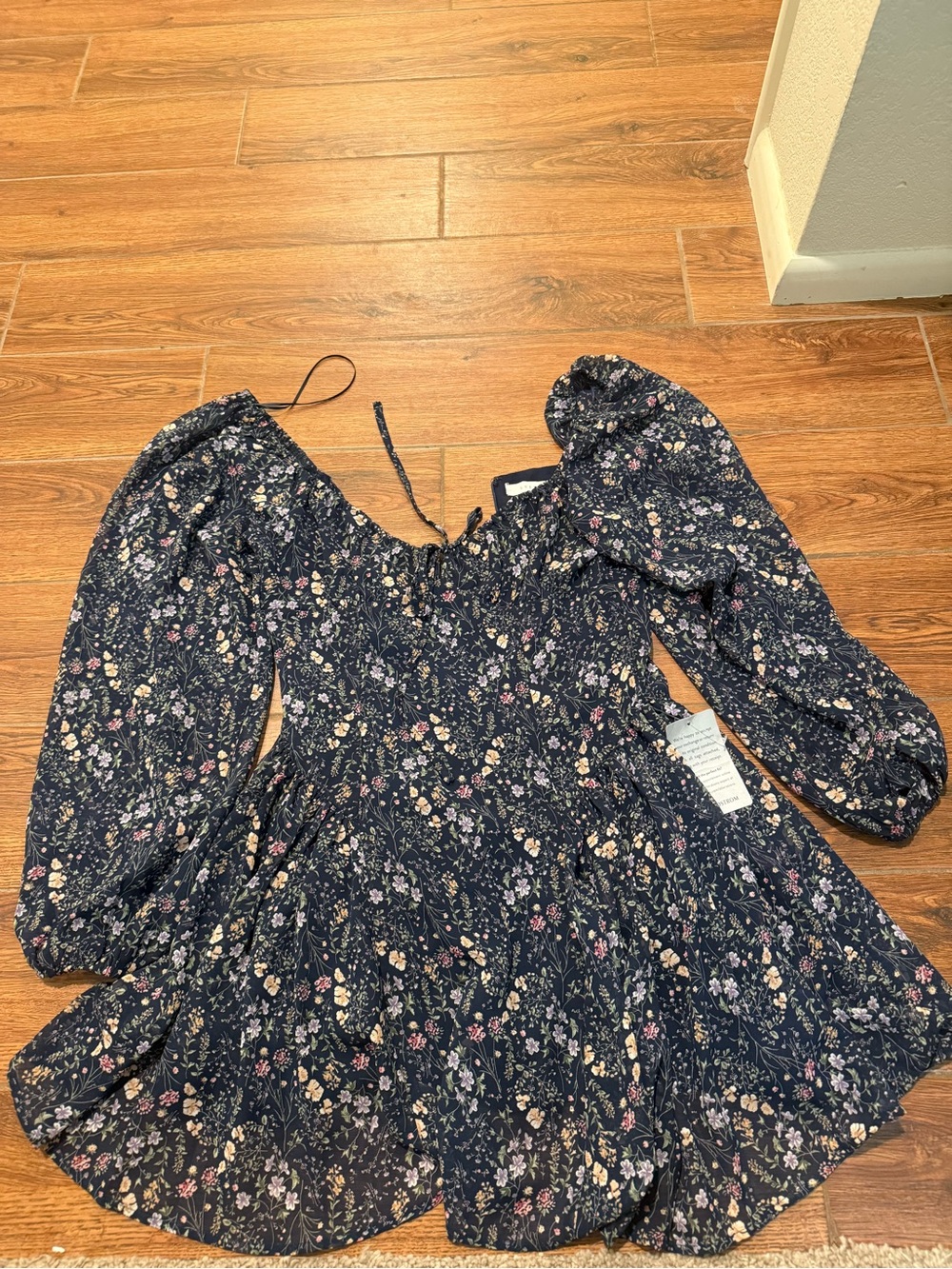 ✨Lush Navy Floral Smocked Peasant Dress with Pink and Cream Blooms
